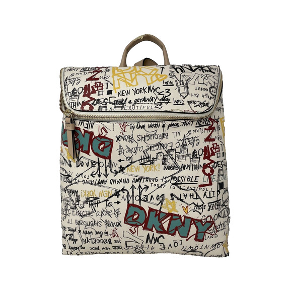 Dkny Handbags - DKNY TILLY Graffiti Fold Over Multicolor Urban NYC Backpack Tote‎ Purse FLAWED